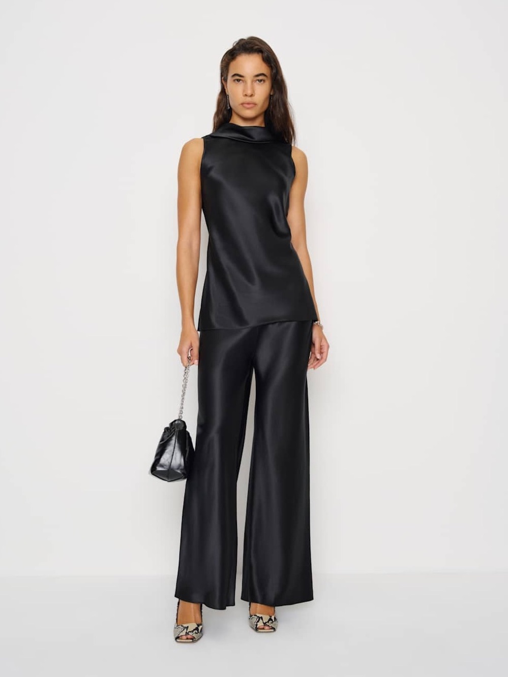 NEW Reformation Angela Silk Two Piece In  CHOCOLATE BROWN 🤎 Size L